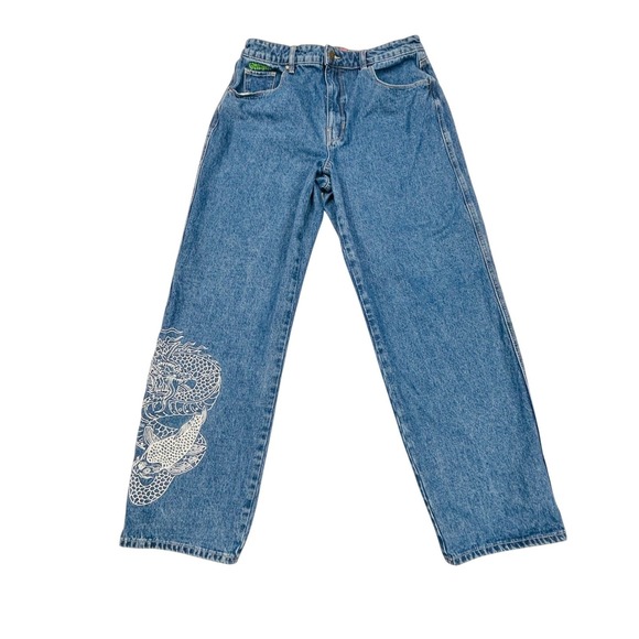 Vintage Y2k Empyre Tori Dragon Koi Jeans 14 Baggy Wide Leg Skate Streetwear 90s - Picture 2 of 14